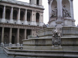 Fountain and church of Saint Suplice, Paris, France